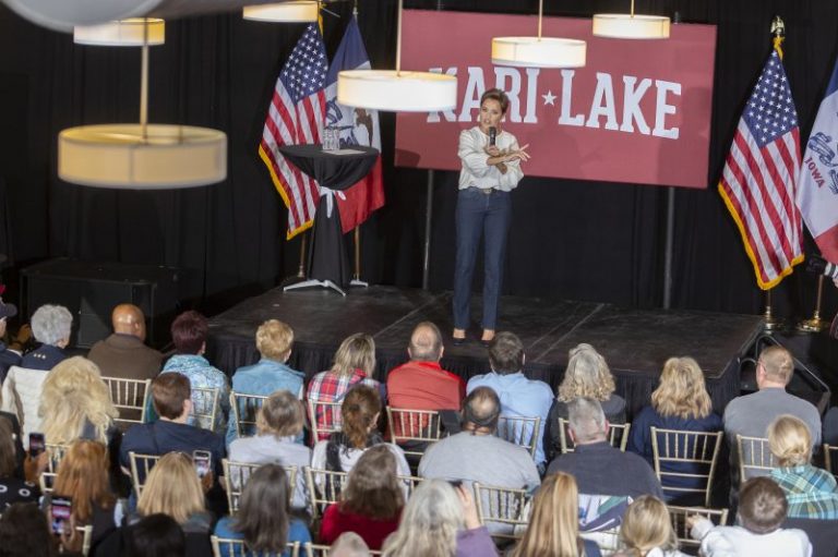 Defiant Kari Lake carries election denier banner across Iowa amid divided GOP