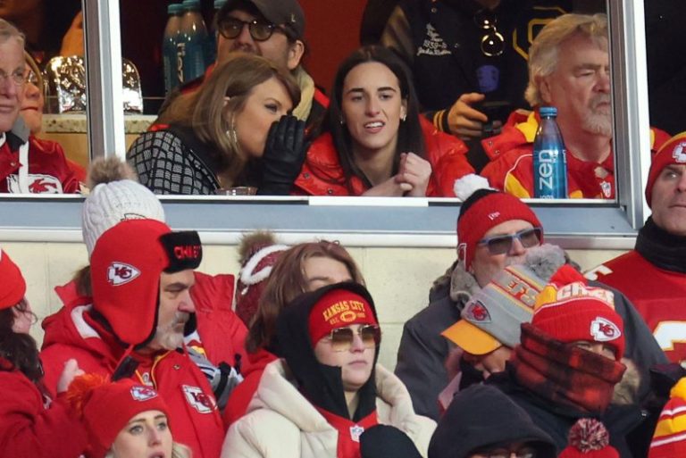 Taylor Swift sits with Caitlin Clark during Chiefs-Texans