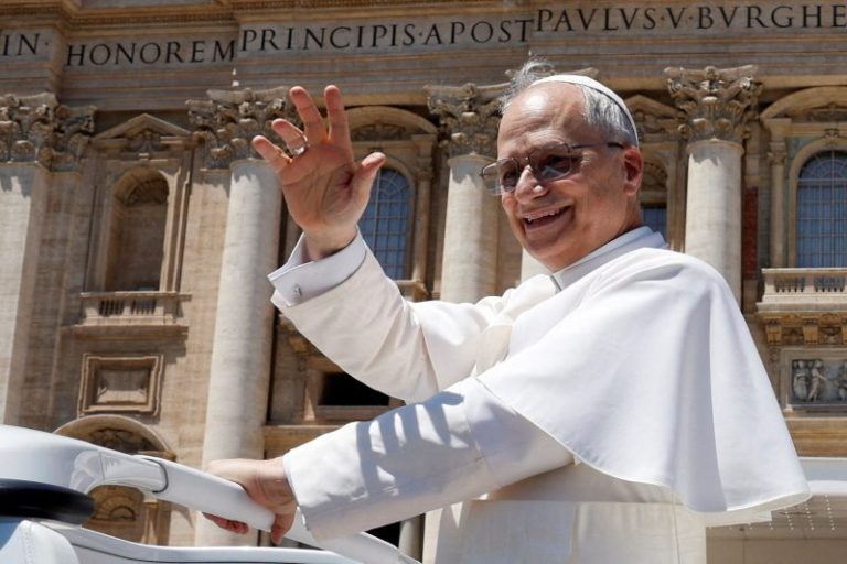 Pope Leo XIV wears Villanova hat after receiving gift during meeting