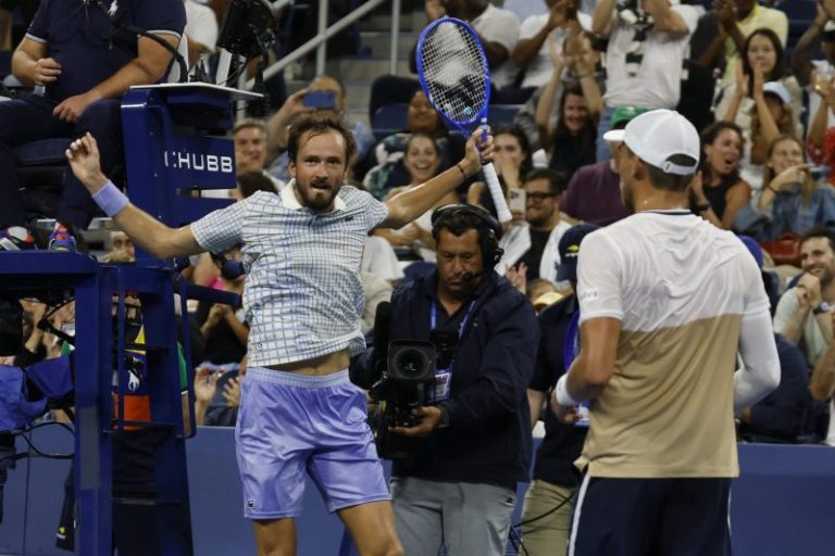 Enraged Medvedev upset in chaotic US Open match