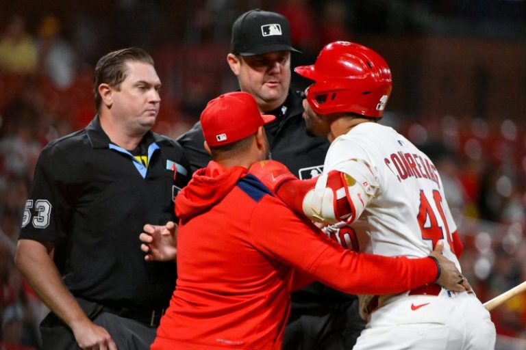 Watch: Ejected Cardinals player tosses bat that hits own coach